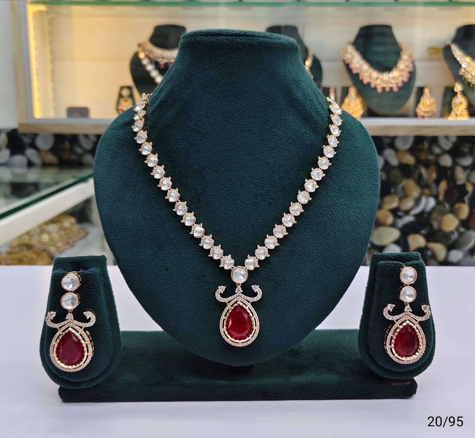 Kundan Stone Necklace Set with Teardrop Pendant and Matching Earrings – Bridal & Party Jewelry